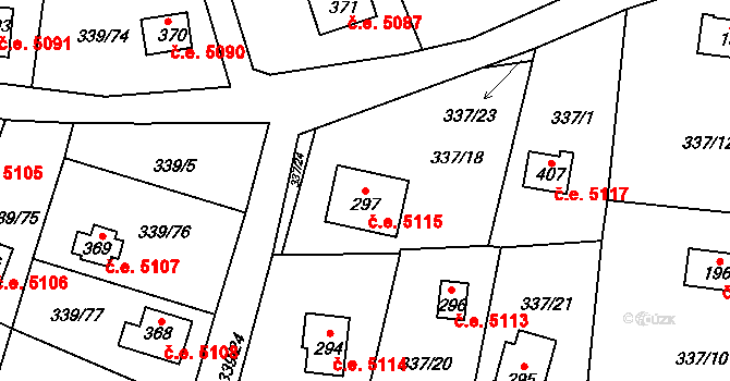 Kozojedy 5115 na parcele st. 297 v KÚ Kozojedy u Kostelce nad Černými Lesy, Katastrální mapa