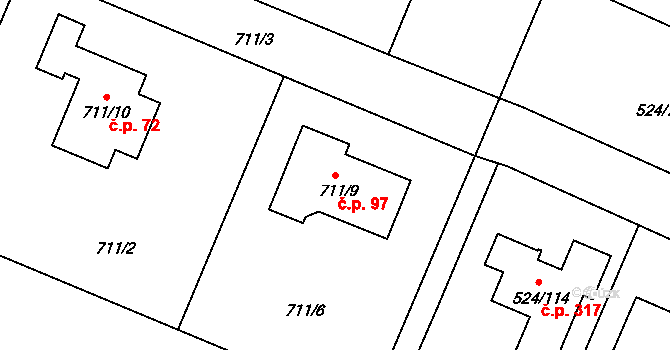 Mokré 97, Litvínovice na parcele st. 711/9 v KÚ Litvínovice, Katastrální mapa