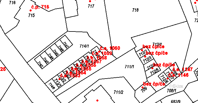 Děčín II-Nové Město 1060, Děčín na parcele st. 713/8 v KÚ Děčín, Katastrální mapa