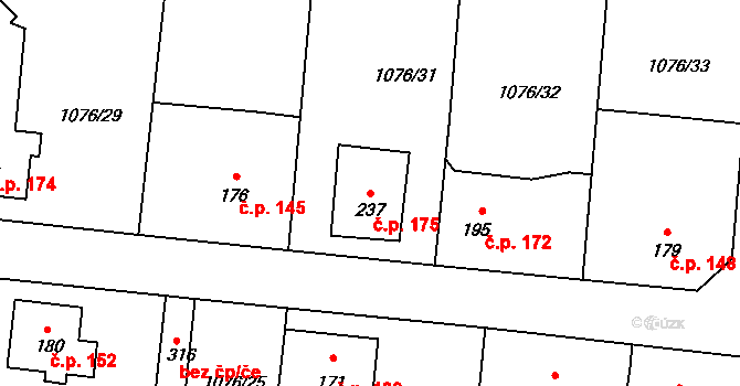 Prčice 175, Sedlec-Prčice na parcele st. 237 v KÚ Prčice, Katastrální mapa