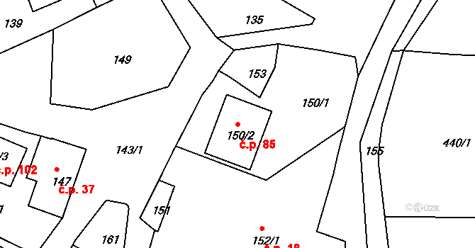 Maršovice 85, Nové Město na Moravě na parcele st. 150/2 v KÚ Maršovice u Nového Města na Moravě, Katastrální mapa