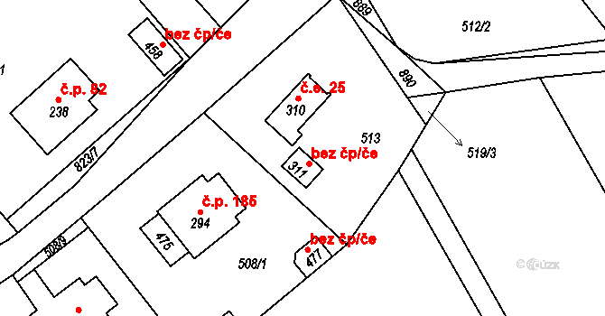 Kameničky 38061171 na parcele st. 311 v KÚ Kameničky, Katastrální mapa