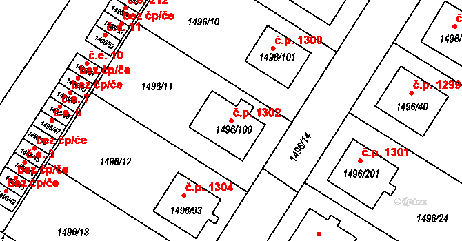 Bylnice 1302, Brumov-Bylnice na parcele st. 1496/100 v KÚ Bylnice, Katastrální mapa