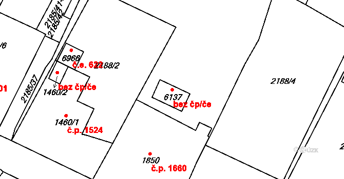 Cheb 38802171 na parcele st. 6137 v KÚ Cheb, Katastrální mapa