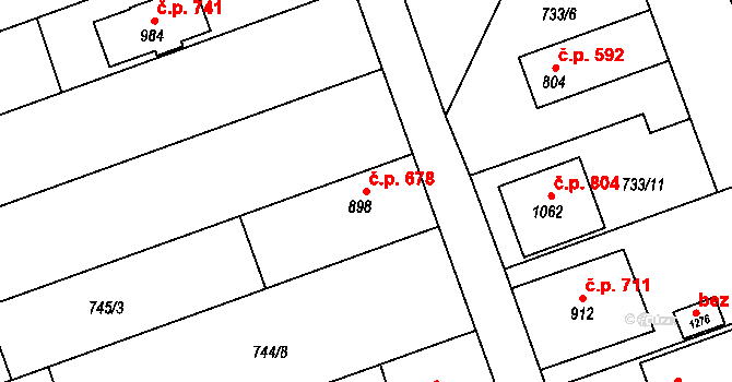Tlumačov 678 na parcele st. 898 v KÚ Tlumačov na Moravě, Katastrální mapa