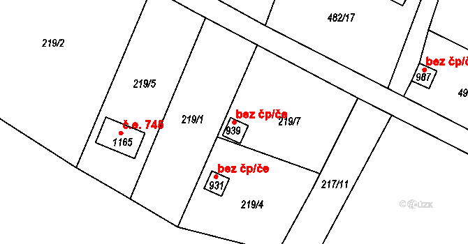 Krupka 39108171 na parcele st. 939 v KÚ Bohosudov, Katastrální mapa