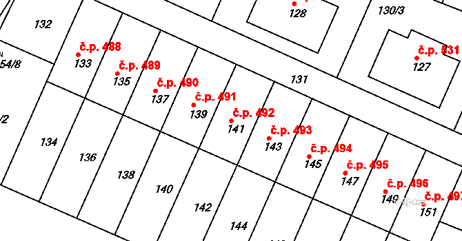 Želechovice nad Dřevnicí 492 na parcele st. 141 v KÚ Želechovice nad Dřevnicí, Katastrální mapa