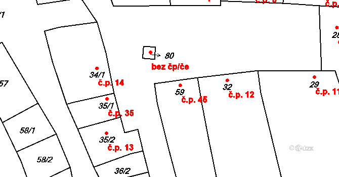 Boškůvky 45, Prusy-Boškůvky na parcele st. 59 v KÚ Boškůvky, Katastrální mapa