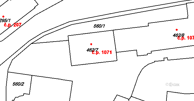 Borovina 1071, Třebíč na parcele st. 462/7 v KÚ Třebíč, Katastrální mapa