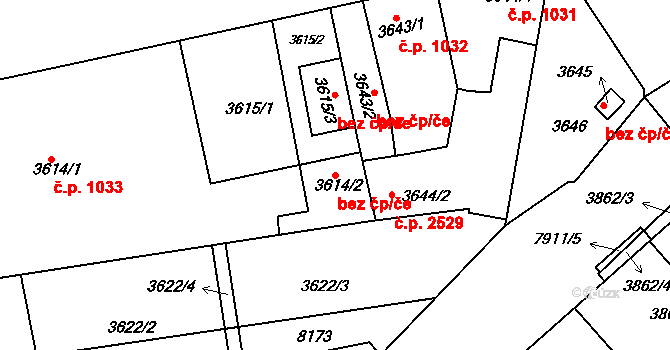 Mělník 42999171 na parcele st. 3614/2 v KÚ Mělník, Katastrální mapa
