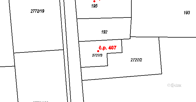 Píšť 407 na parcele st. 2727/3 v KÚ Píšť, Katastrální mapa