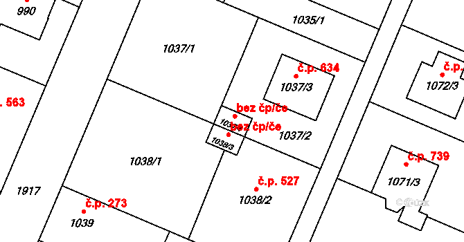 Ostrava 43954171 na parcele st. 1037/4 v KÚ Petřkovice u Ostravy, Katastrální mapa