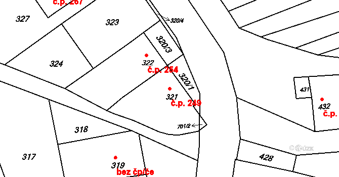 Kobeřice u Brna 249 na parcele st. 321 v KÚ Kobeřice u Brna, Katastrální mapa