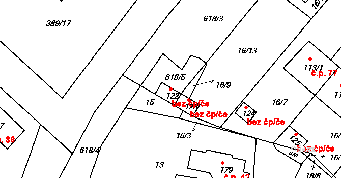 Hrušovany 45024171 na parcele st. 122 v KÚ Hrušovany u Chomutova, Katastrální mapa