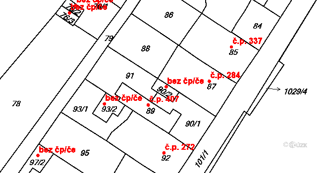 Teplice 45134171 na parcele st. 90/2 v KÚ Sobědruhy, Katastrální mapa