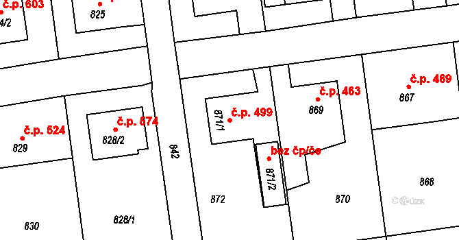 Bolatice 499 na parcele st. 871/1 v KÚ Bolatice, Katastrální mapa
