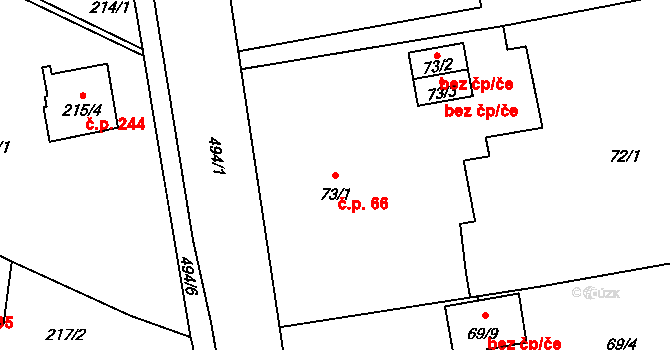 Bobrovníky 66, Hlučín na parcele st. 73/1 v KÚ Bobrovníky, Katastrální mapa