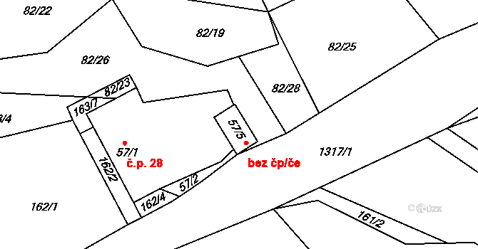 Vlksice 46222171 na parcele st. 57/5 v KÚ Vlksice, Katastrální mapa