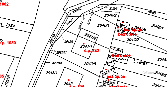 Hluk 842 na parcele st. 2041/1 v KÚ Hluk, Katastrální mapa