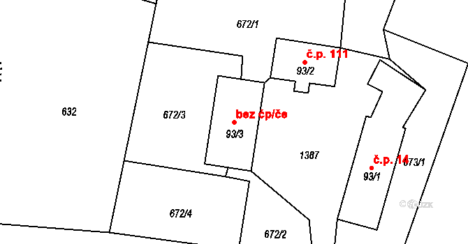 Mladé Buky 48033171 na parcele st. 93/3 v KÚ Hertvíkovice, Katastrální mapa
