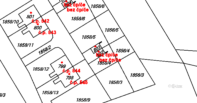 Kozlovice 49671171 na parcele st. 802 v KÚ Kozlovice, Katastrální mapa