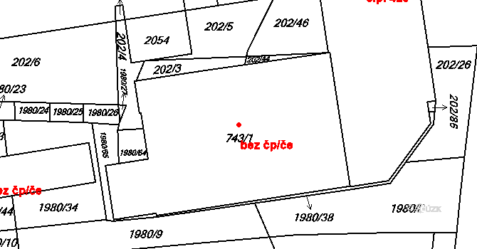 Zlín 50002171 na parcele st. 743/1 v KÚ Louky nad Dřevnicí, Katastrální mapa