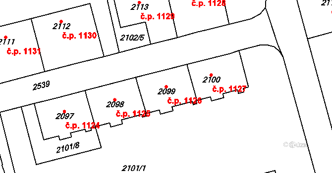 Horní Litvínov 1126, Litvínov na parcele st. 2099 v KÚ Horní Litvínov, Katastrální mapa