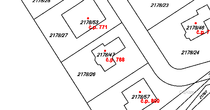 Lipence 768, Praha na parcele st. 2178/47 v KÚ Lipence, Katastrální mapa