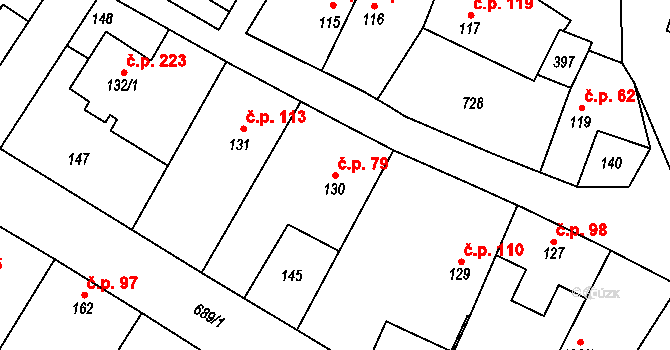 Chroustovice 79 na parcele st. 130 v KÚ Chroustovice, Katastrální mapa