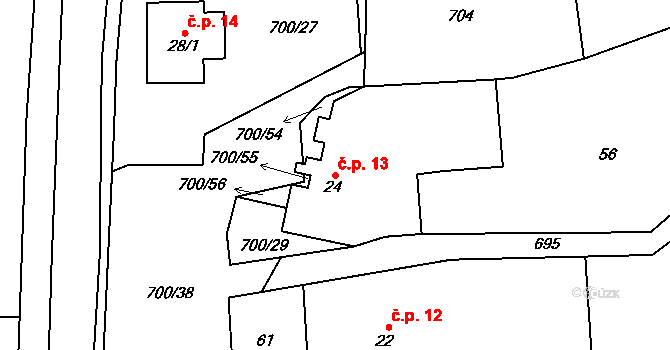 Jeníkov 13 na parcele st. 24/1 v KÚ Jeníkov u Hlinska, Katastrální mapa