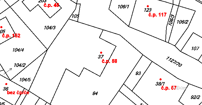 Chlum 58, Hlinsko na parcele st. 37 v KÚ Chlum u Hlinska, Katastrální mapa