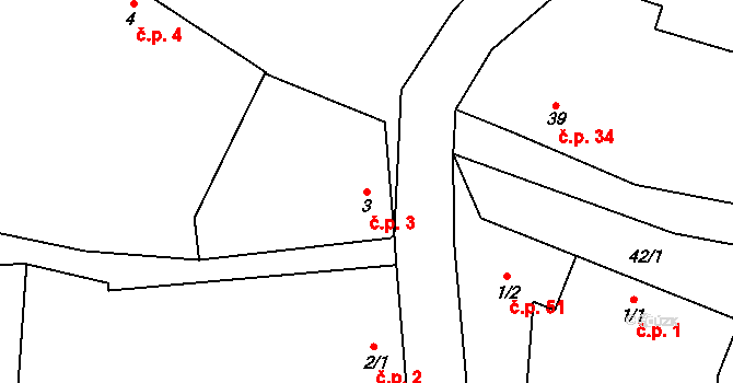 Štětice 3, Ražice na parcele st. 3 v KÚ Štětice, Katastrální mapa