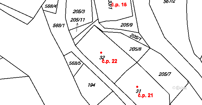 Krsice 22, Čimelice na parcele st. 32 v KÚ Krsice, Katastrální mapa