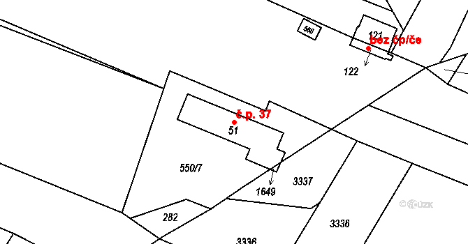 Dolní Lipka 37, Králíky na parcele st. 51 v KÚ Dolní Lipka, Katastrální mapa