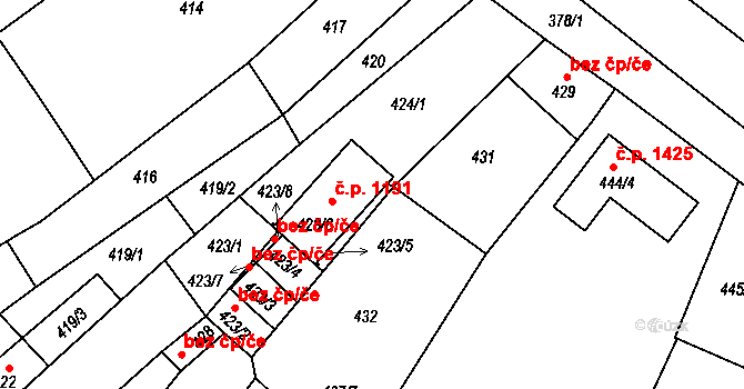 Třešť 1191 na parcele st. 423/6 v KÚ Třešť, Katastrální mapa