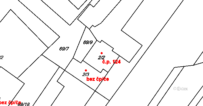 Bohdíkov 124 na parcele st. 2/2 v KÚ Dolní Bohdíkov, Katastrální mapa