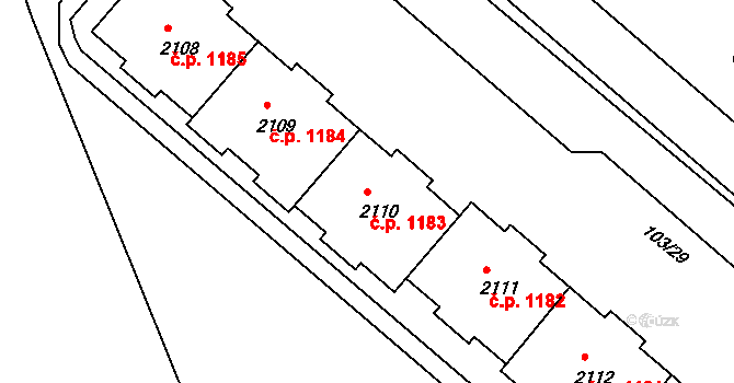 Neratovice 1183 na parcele st. 2110 v KÚ Neratovice, Katastrální mapa