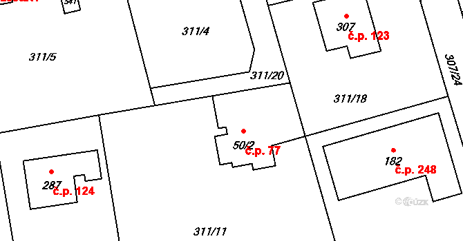 Jíloviště 77 na parcele st. 50/2 v KÚ Jíloviště, Katastrální mapa