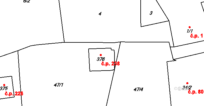 Ledce 238 na parcele st. 376 v KÚ Ledce u Plzně, Katastrální mapa