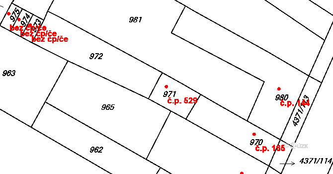 Veselí nad Lužnicí II 529, Veselí nad Lužnicí na parcele st. 971 v KÚ Veselí nad Lužnicí, Katastrální mapa