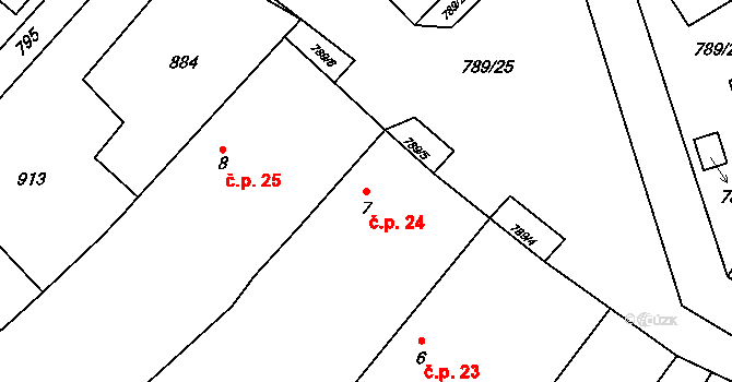 Vlkanov 24 na parcele st. 7 v KÚ Vlkanov u Nového Kramolína, Katastrální mapa
