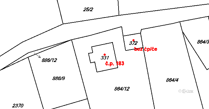 Železná 183, Bělá nad Radbuzou na parcele st. 331 v KÚ Železná u Smolova, Katastrální mapa