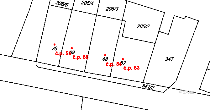 Nabočany 54 na parcele st. 68 v KÚ Nabočany, Katastrální mapa