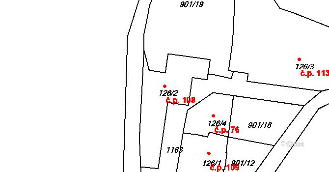 Velká Ves 108, Broumov na parcele st. 126/2 v KÚ Velká Ves u Broumova, Katastrální mapa