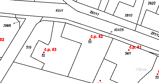 Velichovky 52 na parcele st. 53 v KÚ Velichovky, Katastrální mapa