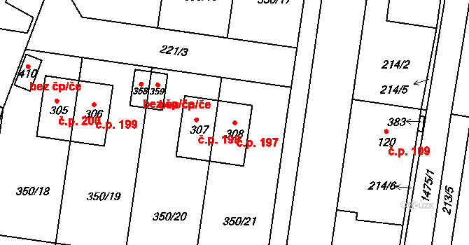 Býšť 197 na parcele st. 308 v KÚ Býšť, Katastrální mapa