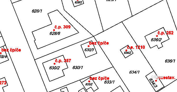 Plzeň 78316171 na parcele st. 630/3 v KÚ Radobyčice, Katastrální mapa