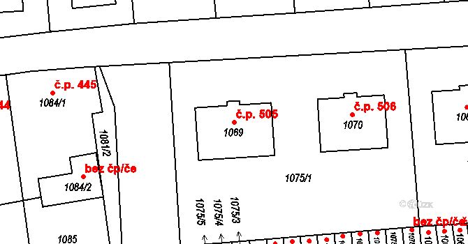 Velké Opatovice 505 na parcele st. 1069 v KÚ Velké Opatovice, Katastrální mapa