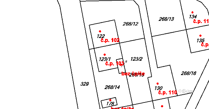 Kolšov 103 na parcele st. 123/1 v KÚ Kolšov, Katastrální mapa