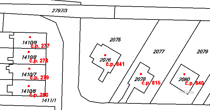 Mohelnice 841 na parcele st. 2076 v KÚ Mohelnice, Katastrální mapa